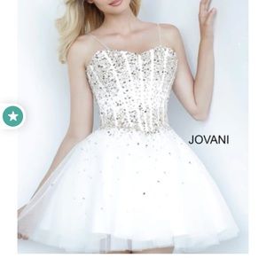Jovani kids spaghetti strap white corset embellished fit and flare dress size 10